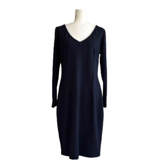 Chloe Kristyn Maggie Dress Navy Ponte Knit V-Neck Long Sleeve Sheath Large NEW - Picture 2 of 12